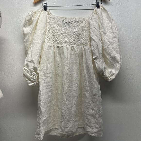 Tuckernuck Annie Dress Smocked Puff Sleeve Linen Short White Cottagecore Small - Picture 10 of 10